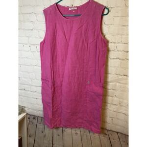 100% Linen Shift Dress Pink A-line Pockets Womens Sz Large